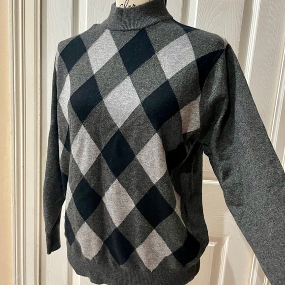 GAO YUN XIANG CASHMERE SWEATER SZ M GRANDPA ARGYLE MOCK NECK DARK ACADEMIA - Picture 3 of 16